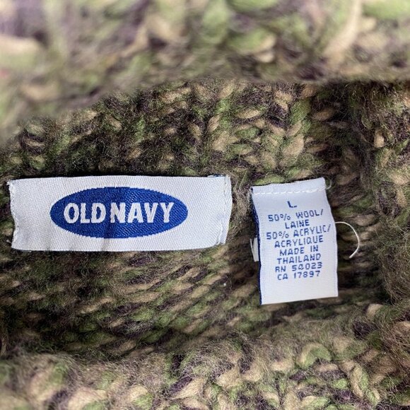 Old Navy Womens Chunky Knit Green Brown Turtleneck Sweater Size Large - Picture 3 of 6